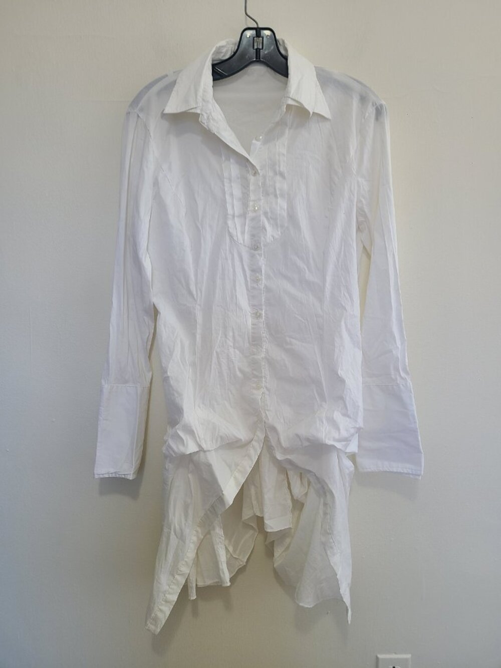 tempo Paris Button Up Shirt Blouse Tunic White Puckered size M